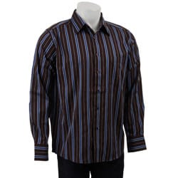 Bruno Men's Long-sleeve Brown Stripe Woven Shirt