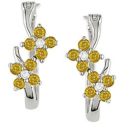 14k Gold Citrine and Diamond Hoop Earrings