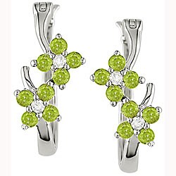 14k Gold Peridot and Diamond Hoop Earrings