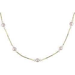 14k Yellow Gold Pink FW Pearl Necklace (6-7mm)