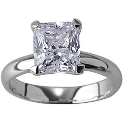 Silvertone Princess CZ Bridal-inspired Solitaire Ring