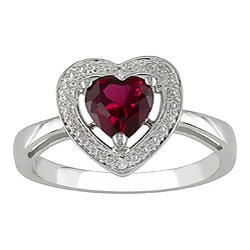 10k White Gold Created Ruby and Diamond Heart Ring