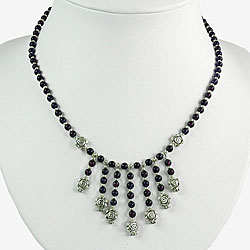 Silver Amethyst Floral Bead Necklace (Thailand)