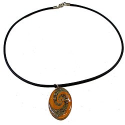 Fused Glass Orange Hypno Oval Necklace (Chile)