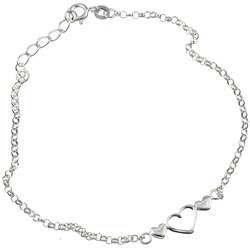 Sterling Essentials Sterling Silver 9-inch Triple Hearts Anklet