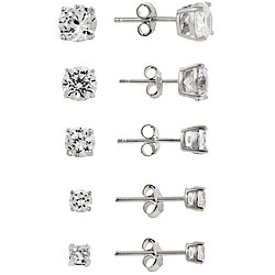Icz Stonez Sterling Silver 10.44 TCW CZ Stud Earrings (Set of 5)