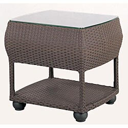 Emilia Chickory Glass Top Wicker End Table