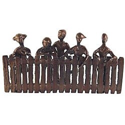 Handcrafted Children Peeking Over Fence Sculpture