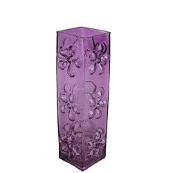 Tall Purple Glass Vase with Blownout Daisies