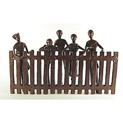 Large Aluminum 'Children Peeking over Fence' Sculpture