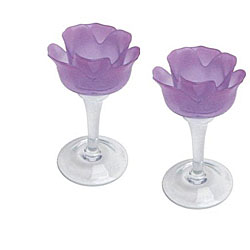 Lilac Glass Tulip on Stem Candle Holders (Set of 2)