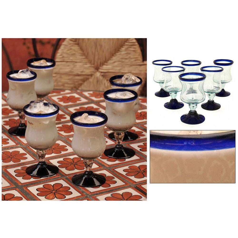 Set of 6 'Spring' Blown Glasses (Mexico)