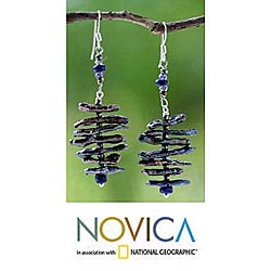 Silver 'Sea Princess' Pearl and Lapis Earrings (Thailand)