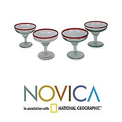 Set of 4 'Ruby Afternoon' Margarita Glasses (Mexico)