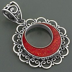 Sterling Silver Red Sea Coral Lacework Pendant (Indonesia)