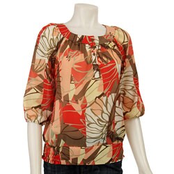 FINAL SALE Piano Women's Coral Print Button Placket Top