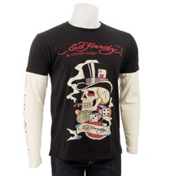 Ed Hardy Men's Black Double-sleeve Smoking Brad T-shirt