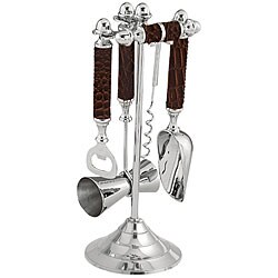 Brown Leather 5-piece Barware Set