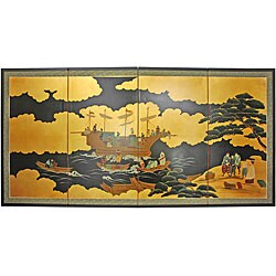 Gold Leaf Silk 'Dragon Boat' Painting (China)