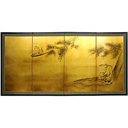 Gold Leaf 'Fishing for Life' Silk Painting (China)