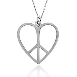 Sterling Silver Heart-shaped Peace Sign Necklace