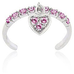 Icz Stonez Sterling Silver Pink CZ Dangling Heart Toe Ring