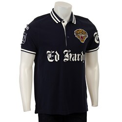 Ed Hardy Men's Navy Short-sleeve Tiger Back Polo