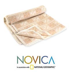 'Hypnotic Inca in Tan' Alpaca wool Throw Blanket (Peru)