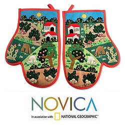 Pair of Applique 'Harvest' Oven Mitts (Peru)