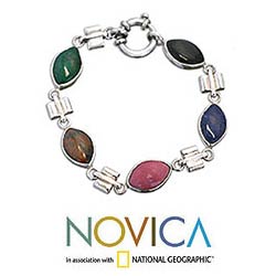Gemstone 'Rainbow Scarabs' Beaded Bracelet (Peru)