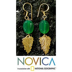 Vermeil 'Mystic Dew' Green Onyx Drop Earrings (India)