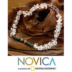 Silver 'Cloud Forest' Quartz and Green Onyx Anklet (India)