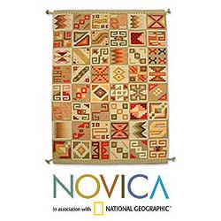 Peruvian Wool 'Ancient Symbols' Rug (6' x 8')