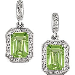 10k White Gold Peridot and Diamond Earrings