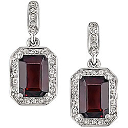 10k White Gold Garnet and Diamond Earrings