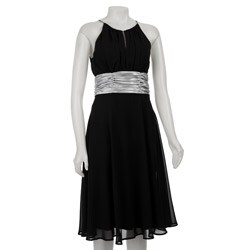 Connected Apparel Women's Black/ Silver Chiffon Dress