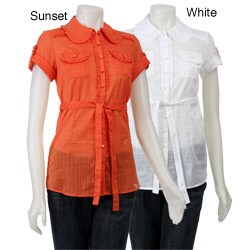 Kensie Girl Junior's Button-down Voile Blouse