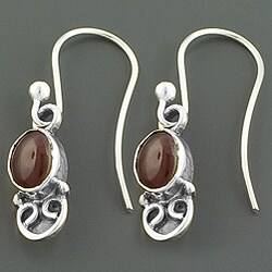 Silver Red Onyx Handcrafted Earrings (India)