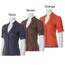 Adriana Junior's Half-sleeve Pintuck Ruffled Blouse