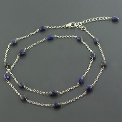 Sterling Silver Unpolished Sapphire 27-inch Necklace (India)
