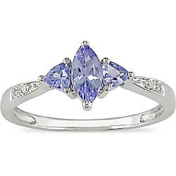 14k White Gold Tanzanite and Diamond 3-stone Ring