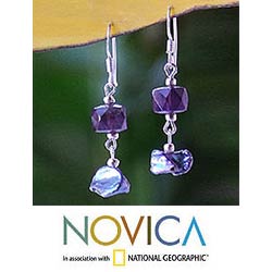 Silver 'Iridescent Night' Pearl/ Amethyst Earrings (Thailand)