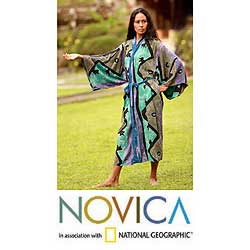 Women's Batik 'Seaside Blue' Robe (Indonesia)