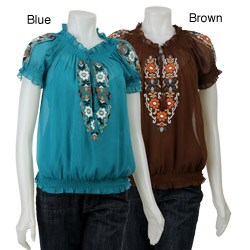 ECI Women's Embroidered Peasant Top
