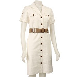 Tahari ASL Women's Ivory Belted Shirtdress