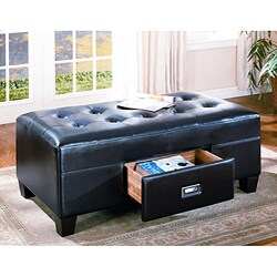 Leather Coffee Bench with Drawer