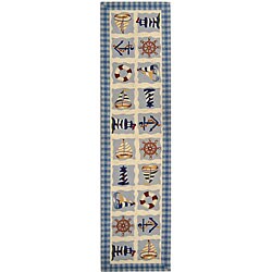 Hand-hooked Sailor Ivory Wool Runner (2'6 x 8')