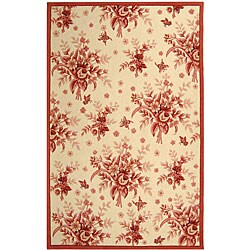Hand-hooked Flov Ivory/ Rose Wool Rug (8'9 x 11'9)