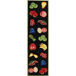 Hand-hooked Fruits Black Wool Runner (2'6 x 8')