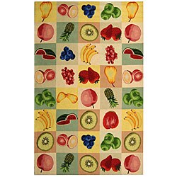 Hand-hooked Fruit Panels Ivory Wool Rug (6' x 9')